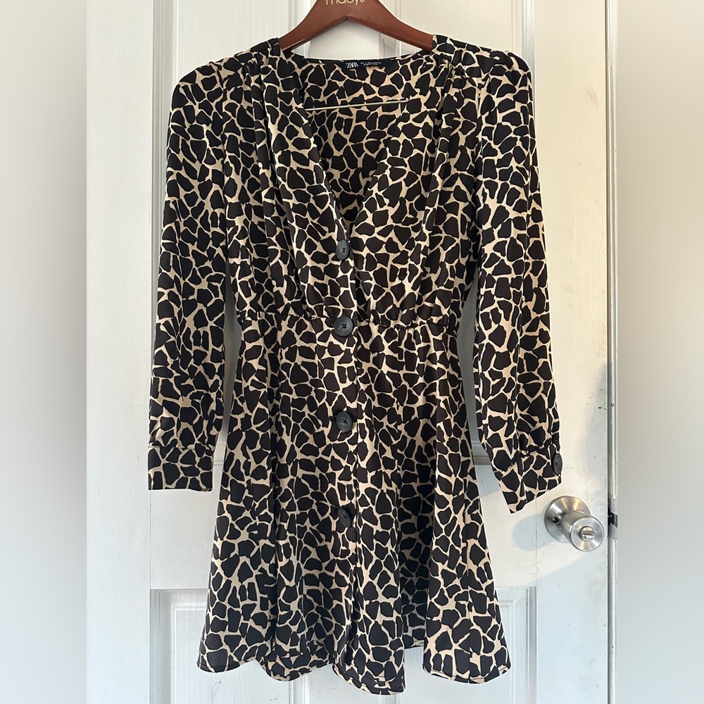 🌻 Zara Animal Print Button-Front Mini Dress 🌻